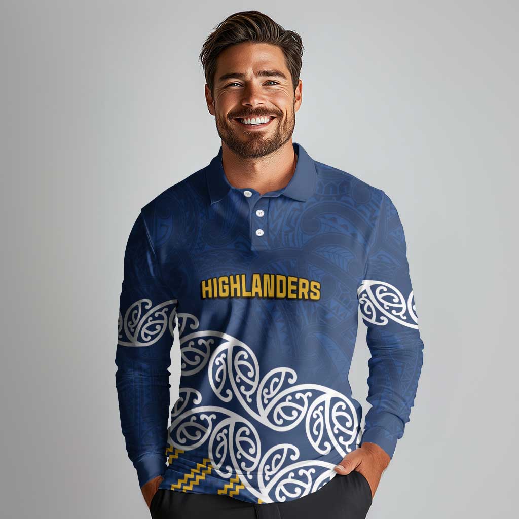 New Zealand Rugby Pacific Custom Long Sleeve Polo Shirt Kahupeka Maori Kowhaiwhai Pattern