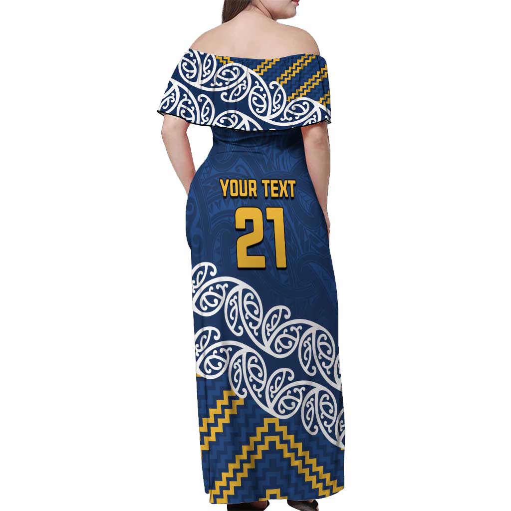 New Zealand Rugby Pacific Custom Off Shoulder Maxi Dress Kahupeka Maori Kowhaiwhai Pattern