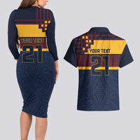 New Zealand Rugby Pacific Custom Couples Matching Long Sleeve Bodycon Dress and Hawaiian Shirt Kahupeka Retro 2025 Taniko Motif