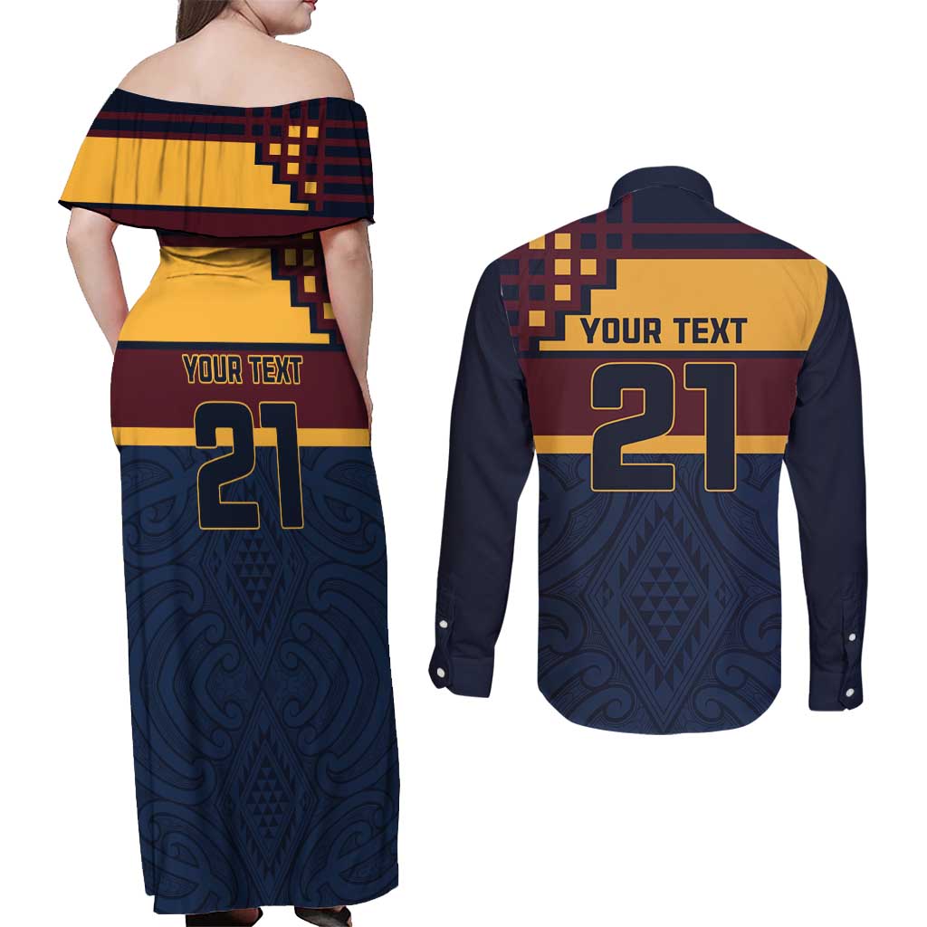 New Zealand Rugby Pacific Custom Couples Matching Off Shoulder Maxi Dress and Long Sleeve Button Shirt Kahupeka Retro 2025 Taniko Motif