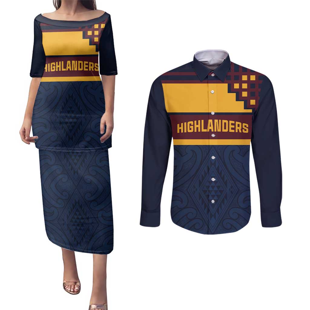 New Zealand Rugby Pacific Custom Couples Matching Puletasi and Long Sleeve Button Shirt Kahupeka Retro 2025 Taniko Motif