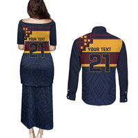 New Zealand Rugby Pacific Custom Couples Matching Puletasi and Long Sleeve Button Shirt Kahupeka Retro 2025 Taniko Motif