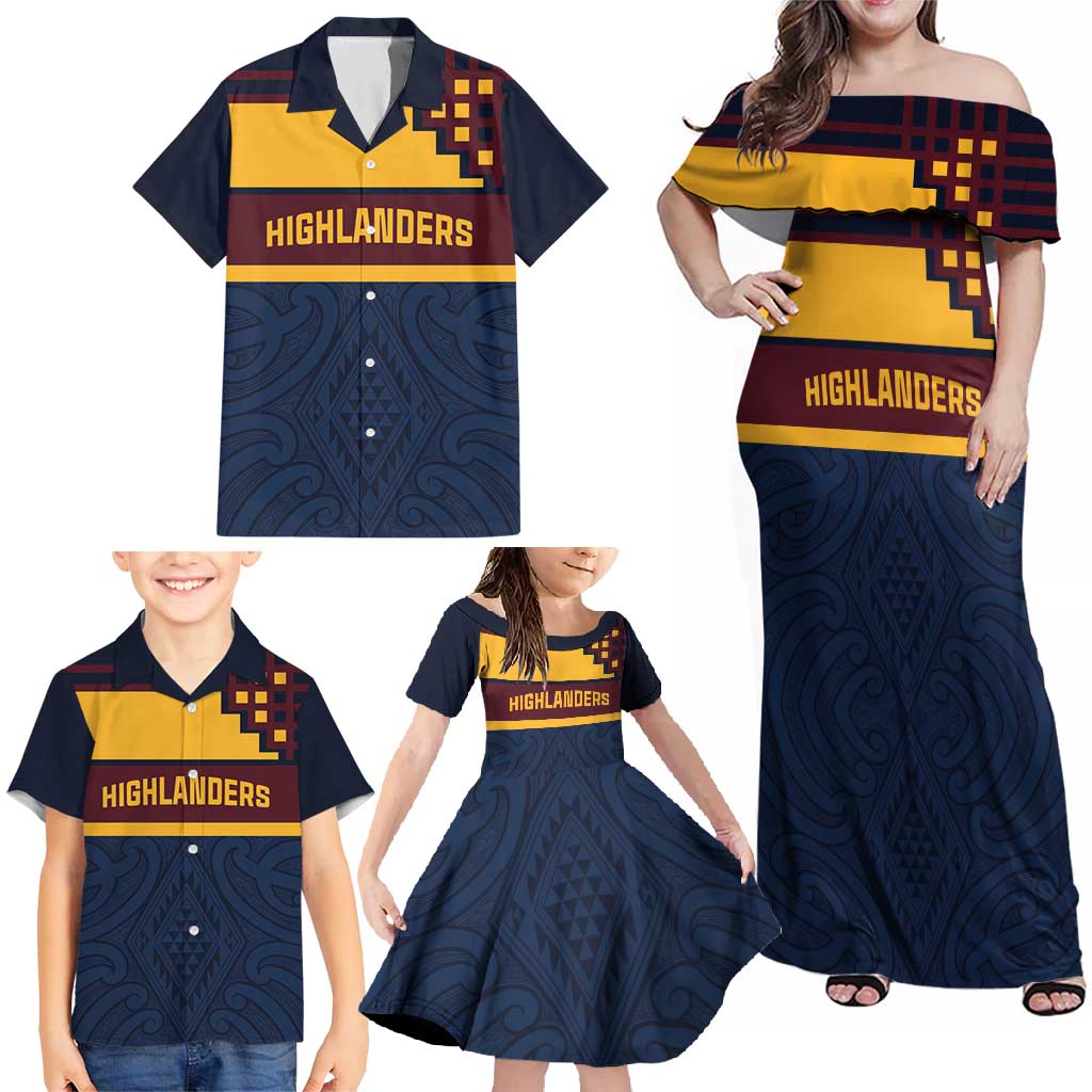 New Zealand Rugby Pacific Custom Family Matching Off Shoulder Maxi Dress and Hawaiian Shirt Kahupeka Retro 2025 Taniko Motif