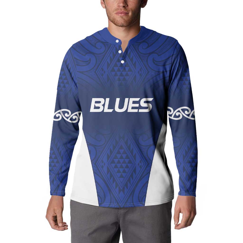 New Zealand Rugby Pacific Custom Button Sweatshirt Kahurangi Auckland All Blue