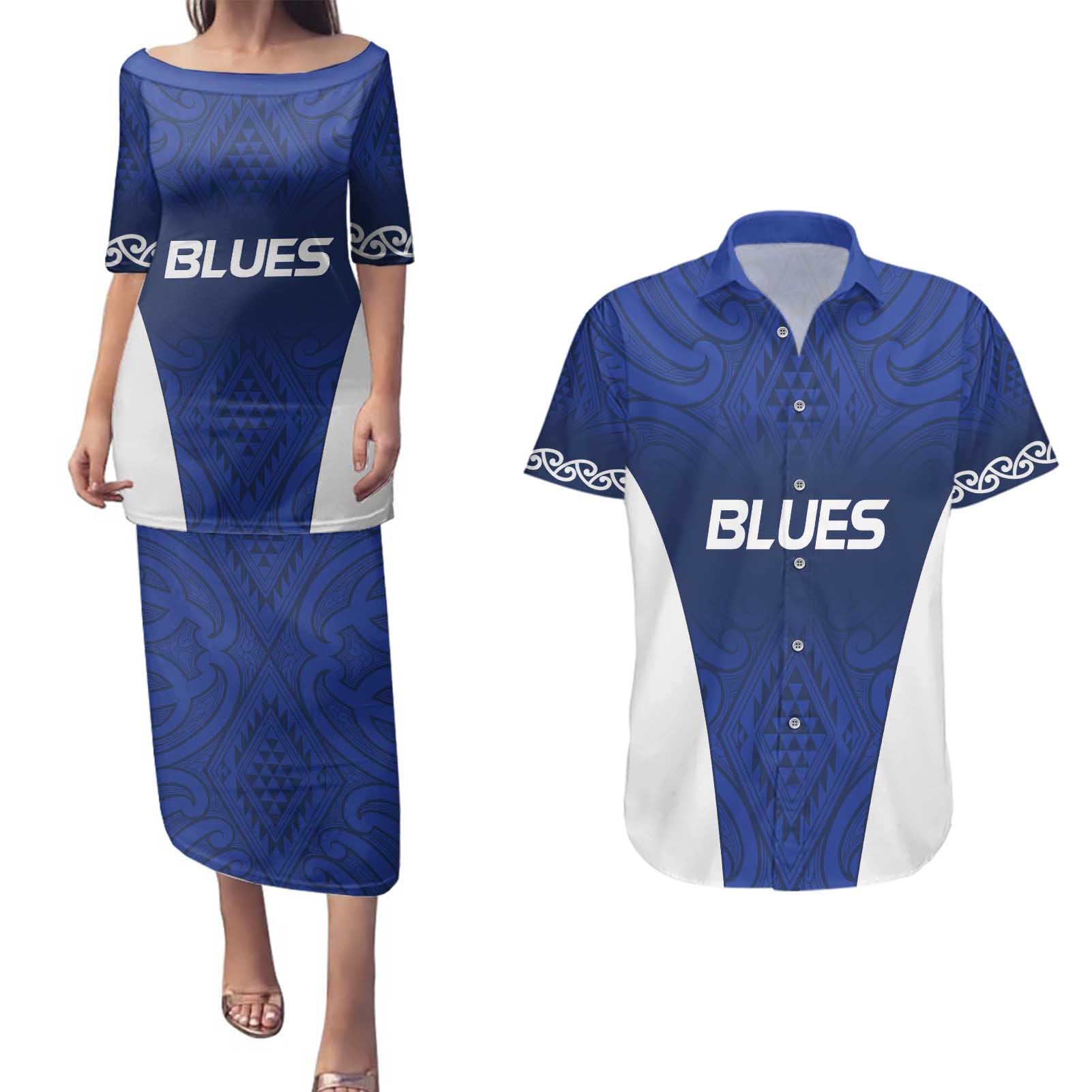 New Zealand Rugby Pacific Custom Couples Matching Puletasi and Hawaiian Shirt Kahurangi Auckland All Blue