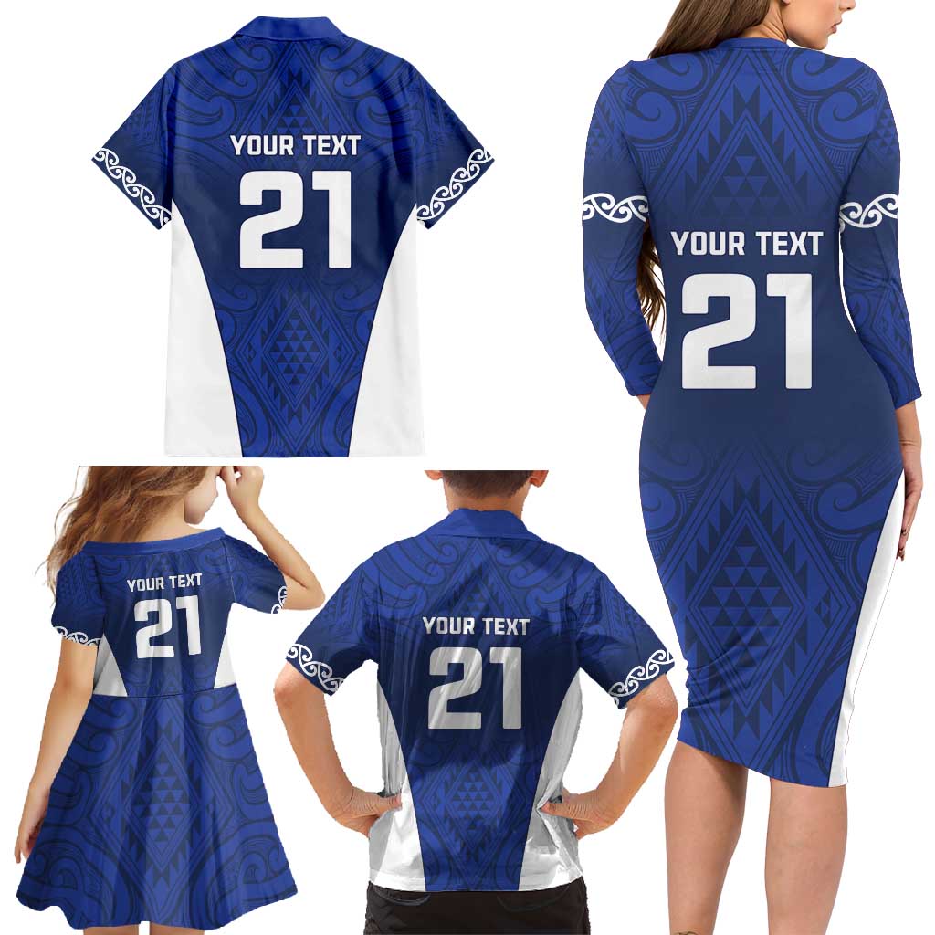 New Zealand Rugby Pacific Custom Family Matching Long Sleeve Bodycon Dress and Hawaiian Shirt Kahurangi Auckland All Blue