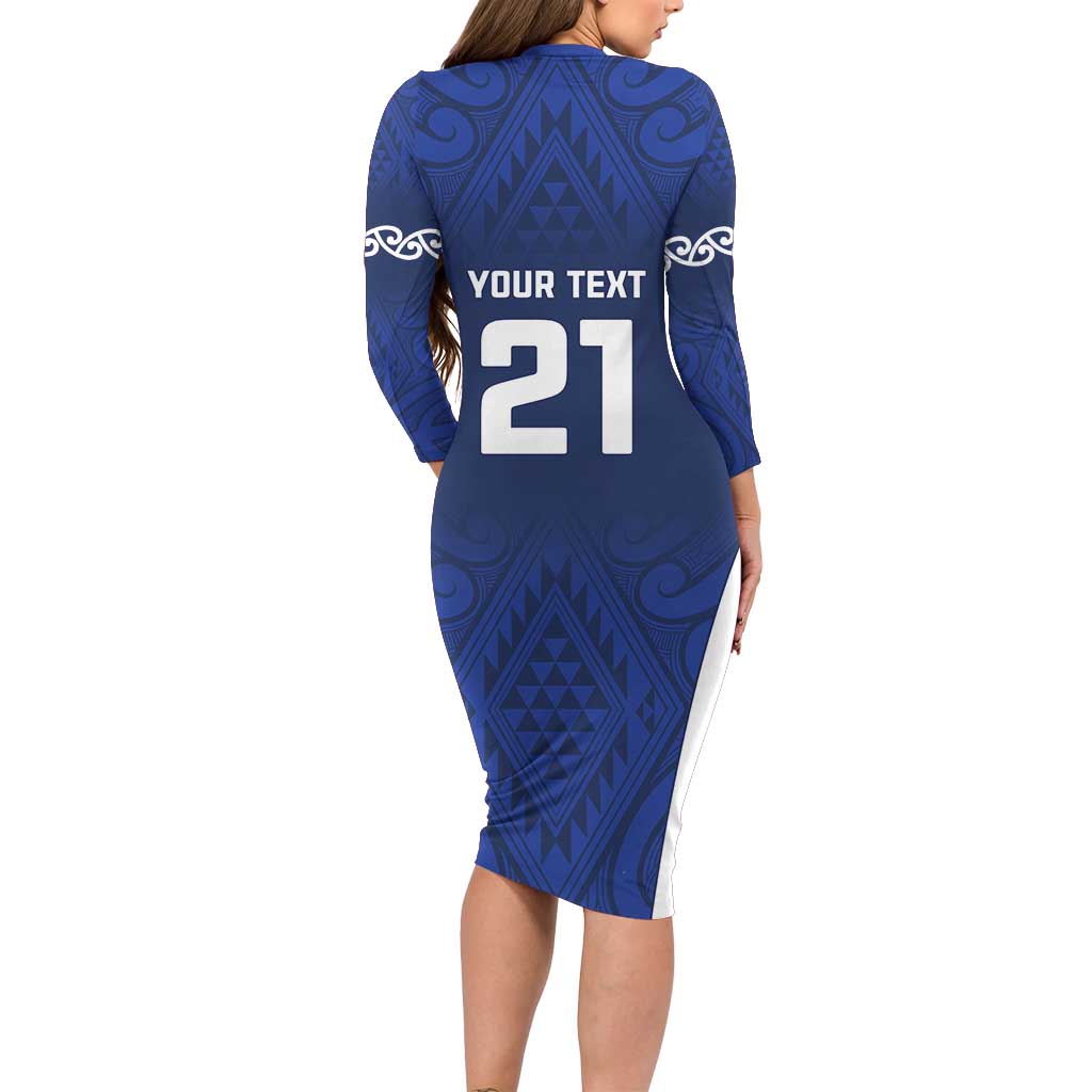 New Zealand Rugby Pacific Custom Family Matching Long Sleeve Bodycon Dress and Hawaiian Shirt Kahurangi Auckland All Blue