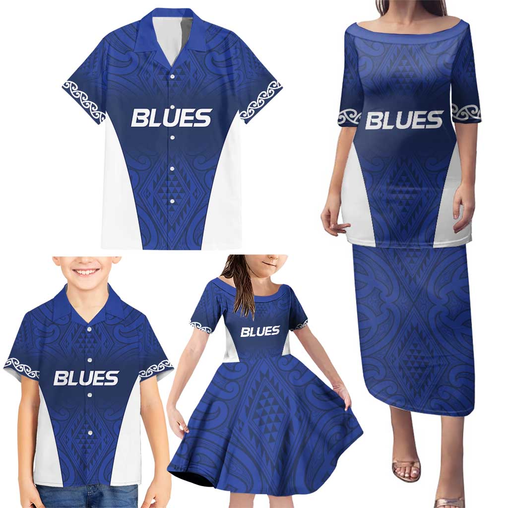 New Zealand Rugby Pacific Custom Family Matching Puletasi and Hawaiian Shirt Kahurangi Auckland All Blue