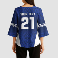 New Zealand Rugby Pacific Custom Kimono Sleeve Blouse Kahurangi Auckland All Blue - Polynesian Pride
