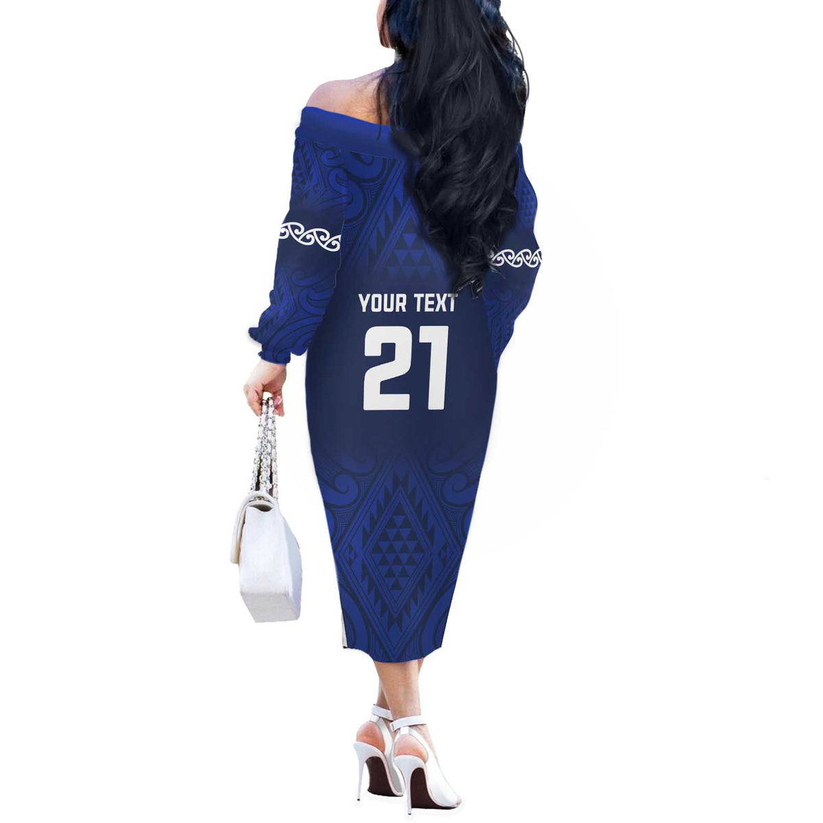 New Zealand Rugby Pacific Custom Off The Shoulder Long Sleeve Dress Kahurangi Auckland All Blue