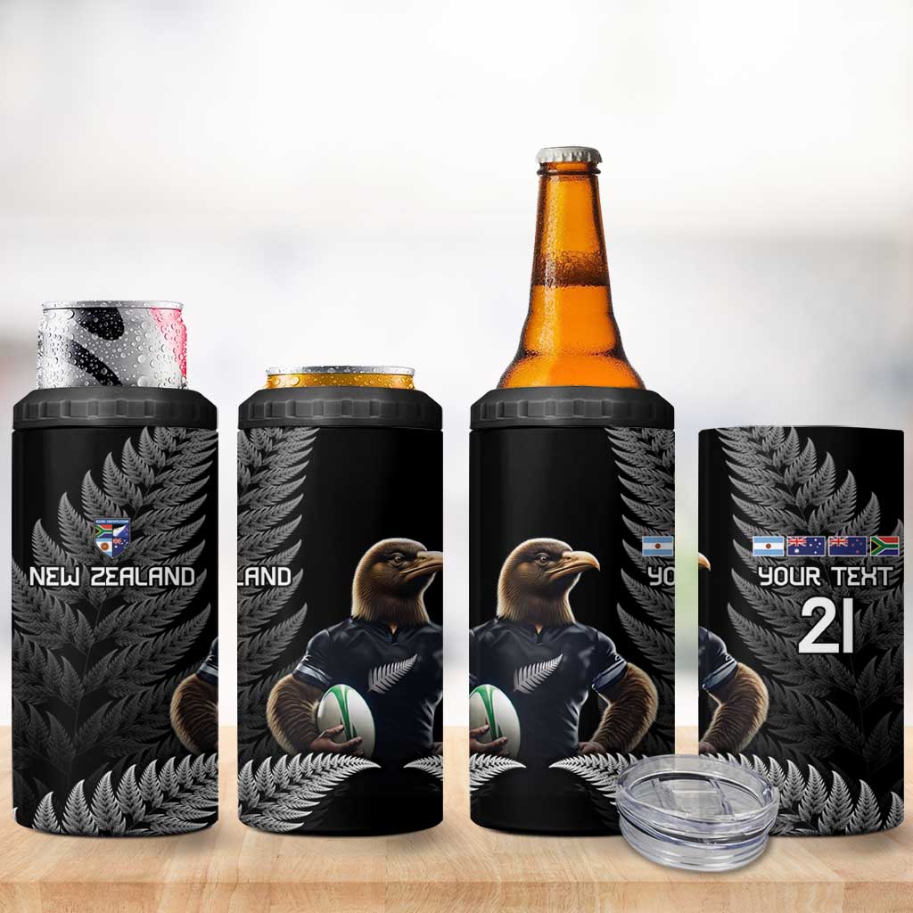 New Zealand Rugby Custom 4 in 1 Can Cooler Tumbler Glory Be To Black Silver-fern - Polynesian Pride