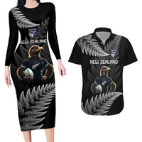New Zealand Rugby Custom Couples Matching Long Sleeve Bodycon Dress and Hawaiian Shirt Glory Be To Black Silver-fern - Polynesian Pride
