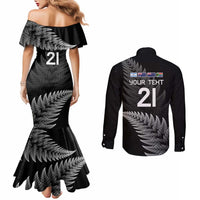 New Zealand Rugby Custom Couples Matching Mermaid Dress and Long Sleeve Button Shirt Glory Be To Black Silver-fern - Polynesian Pride
