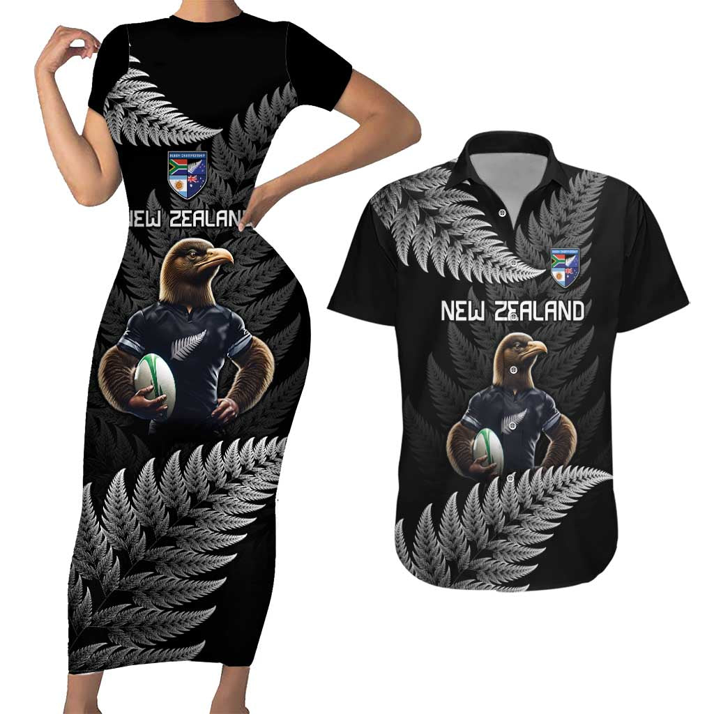 New Zealand Rugby Custom Couples Matching Short Sleeve Bodycon Dress and Hawaiian Shirt Glory Be To Black Silver-fern - Polynesian Pride