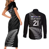 New Zealand Rugby Custom Couples Matching Short Sleeve Bodycon Dress and Long Sleeve Button Shirt Glory Be To Black Silver-fern - Polynesian Pride