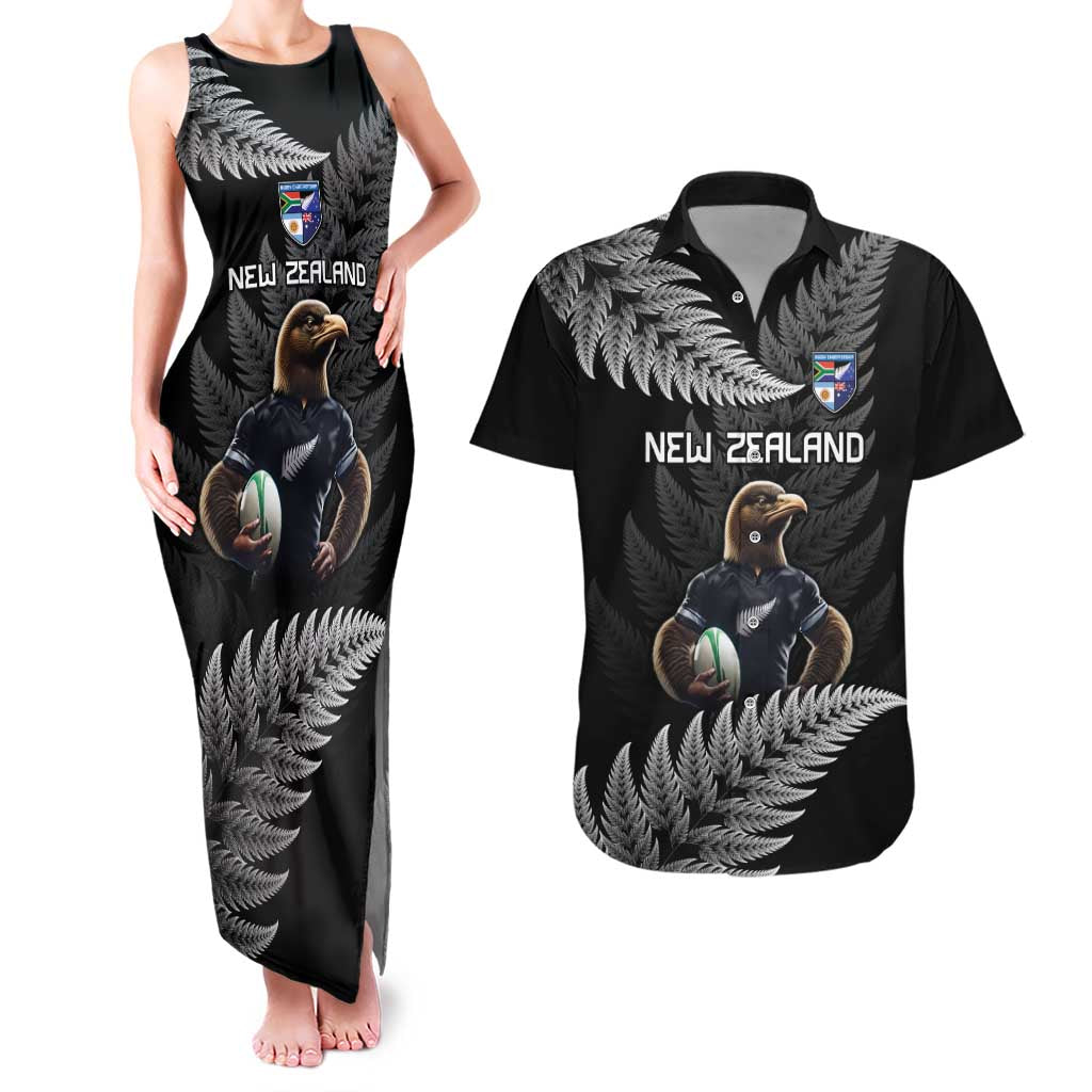 New Zealand Rugby Custom Couples Matching Tank Maxi Dress and Hawaiian Shirt Glory Be To Black Silver-fern - Polynesian Pride