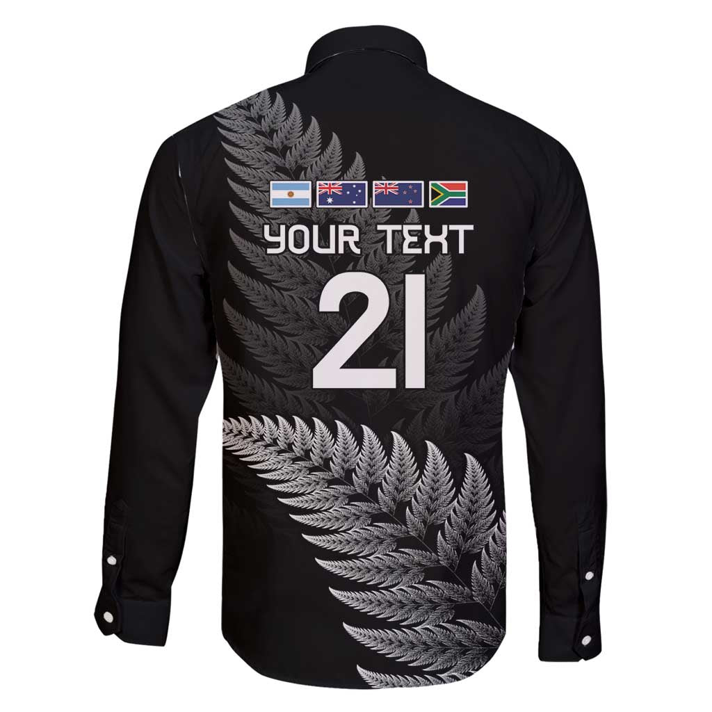 New Zealand Rugby Custom Family Matching Long Sleeve Bodycon Dress and Hawaiian Shirt Glory Be To Black Silver-fern - Polynesian Pride