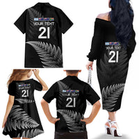New Zealand Rugby Custom Family Matching Off The Shoulder Long Sleeve Dress and Hawaiian Shirt Glory Be To Black Silver-fern - Polynesian Pride