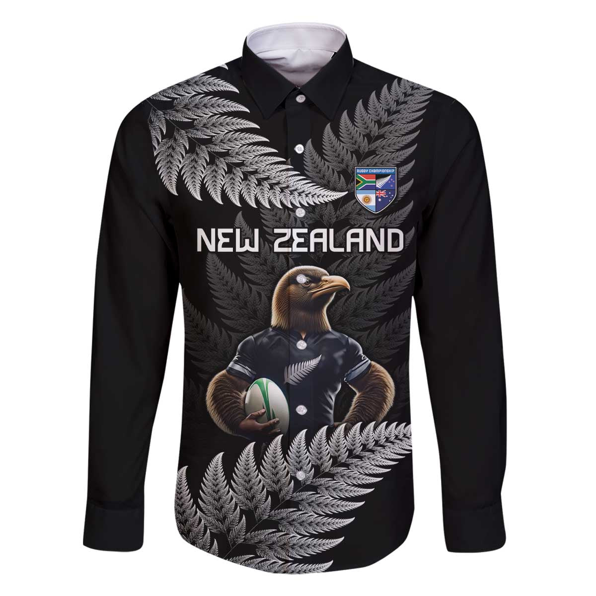 New Zealand Rugby Custom Family Matching Off The Shoulder Long Sleeve Dress and Hawaiian Shirt Glory Be To Black Silver-fern - Polynesian Pride
