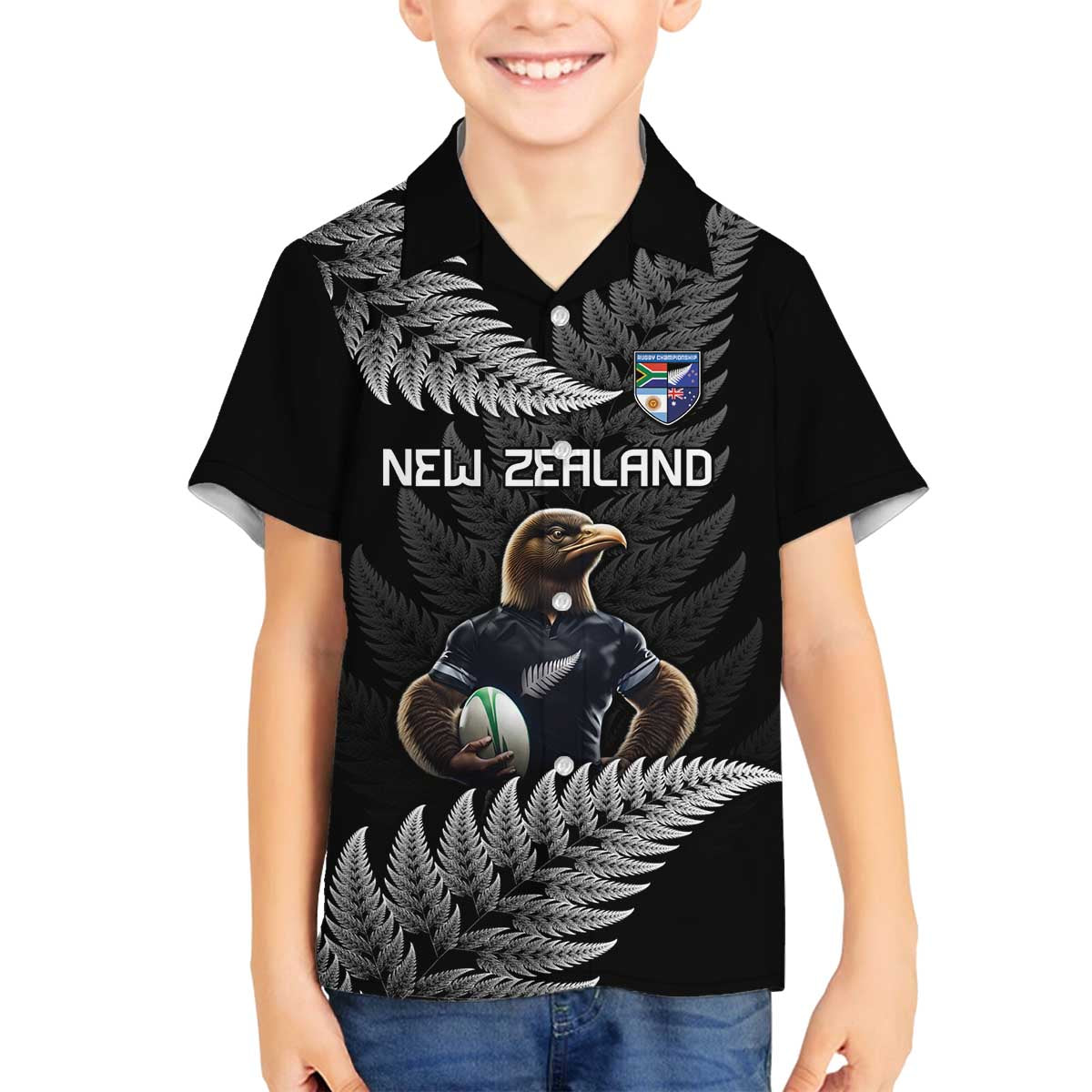 New Zealand Rugby Custom Family Matching Off The Shoulder Long Sleeve Dress and Hawaiian Shirt Glory Be To Black Silver-fern - Polynesian Pride