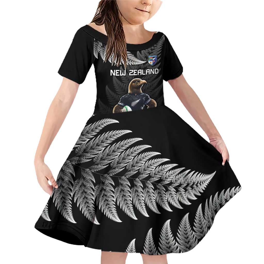 New Zealand Rugby Custom Family Matching Off Shoulder Short Dress and Hawaiian Shirt Glory Be To Black Silver-fern - Polynesian Pride