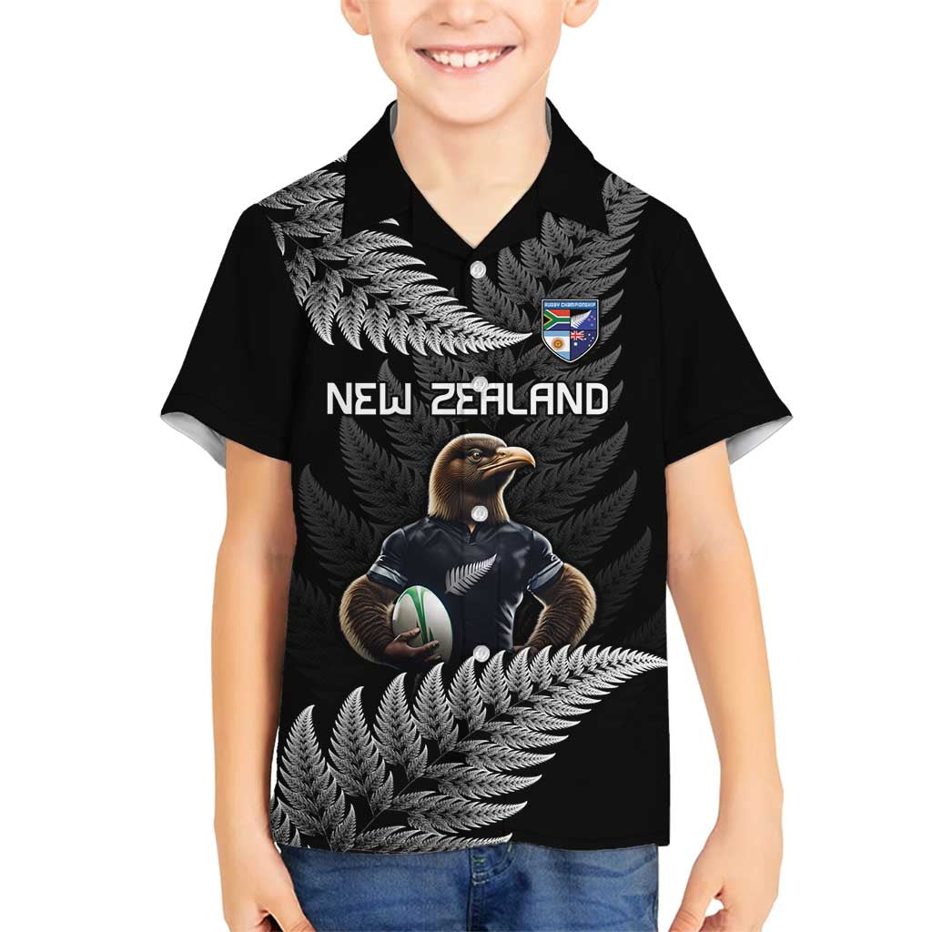 New Zealand Rugby Custom Family Matching Off Shoulder Short Dress and Hawaiian Shirt Glory Be To Black Silver-fern - Polynesian Pride