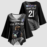 New Zealand Rugby Custom Kimono Sleeve Blouse Glory Be To Black Silver-fern - Polynesian Pride