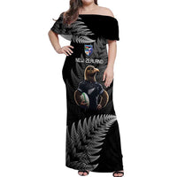New Zealand Rugby Custom Off Shoulder Maxi Dress Glory Be To Black Silver-fern - Polynesian Pride