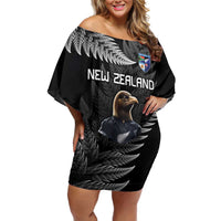 New Zealand Rugby Custom Off Shoulder Short Dress Glory Be To Black Silver-fern - Polynesian Pride