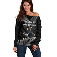 New Zealand Rugby Custom Off Shoulder Sweater Glory Be To Black Silver-fern - Polynesian Pride