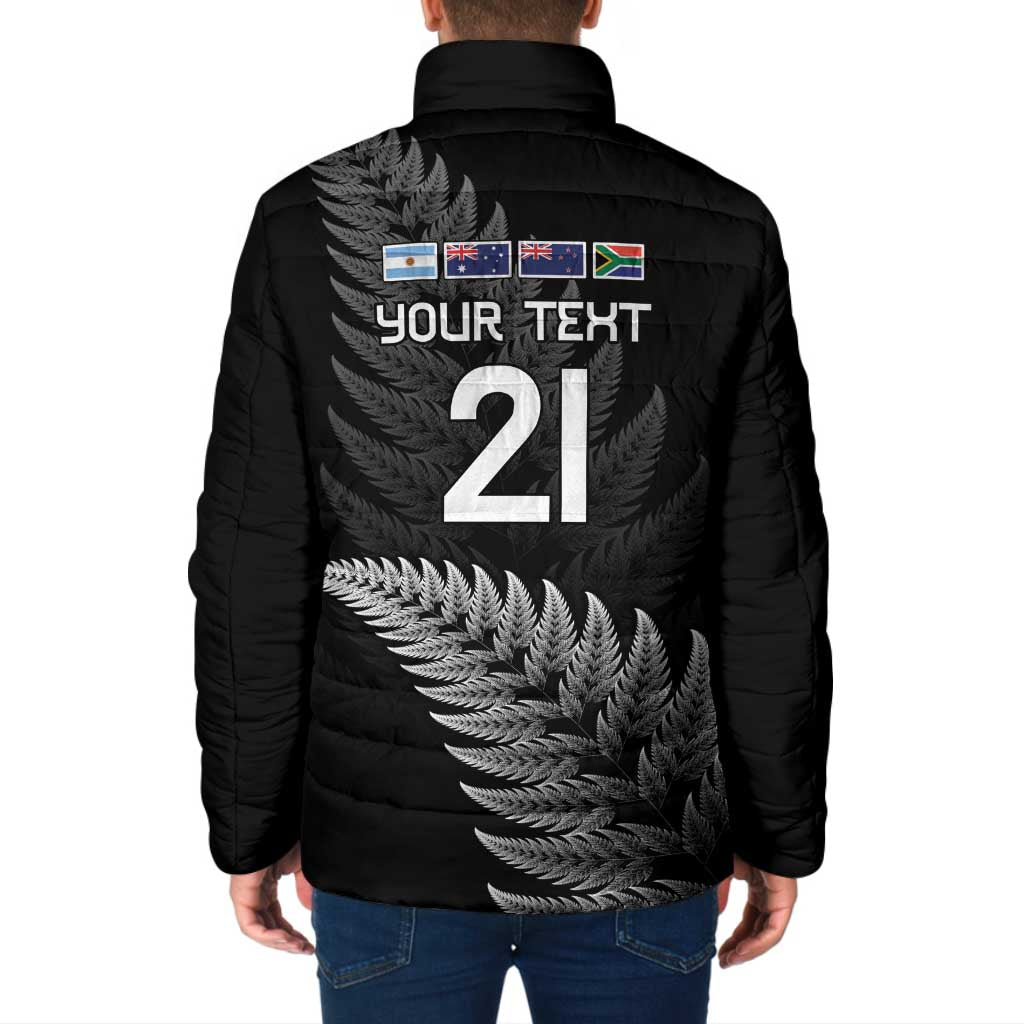 New Zealand Rugby Custom Padded Jacket Glory Be To Black Silver-fern - Polynesian Pride