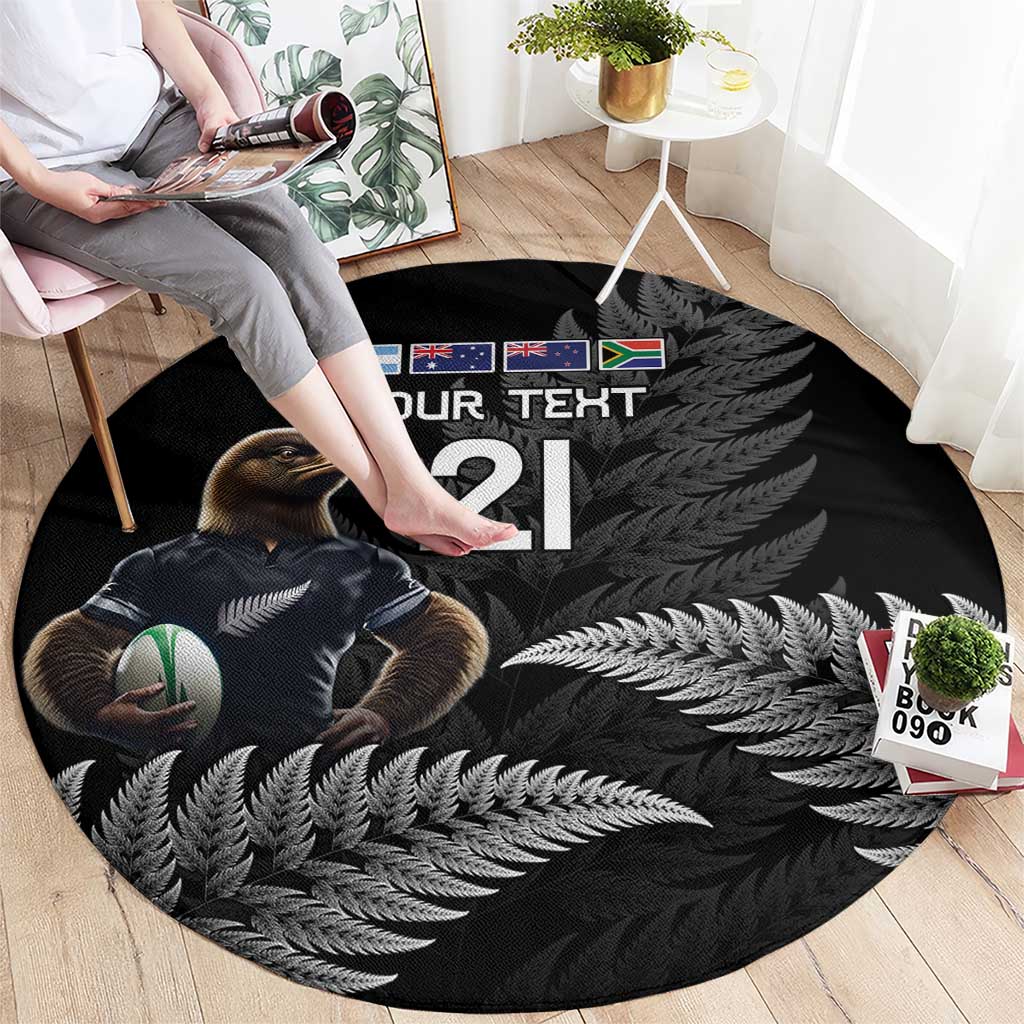 New Zealand Rugby Custom Round Carpet Glory Be To Black Silver-fern - Polynesian Pride