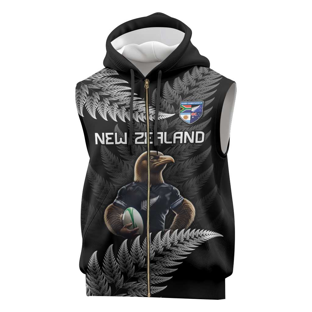 New Zealand Rugby Custom Sleeveless Zip Hoodie Glory Be To Black Silver-fern - Polynesian Pride