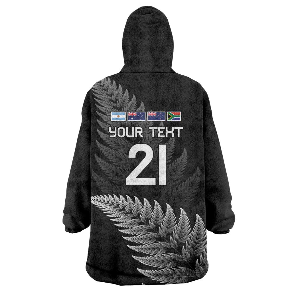 New Zealand Rugby Custom Wearable Blanket Hoodie Glory Be To Black Silver-fern - Polynesian Pride