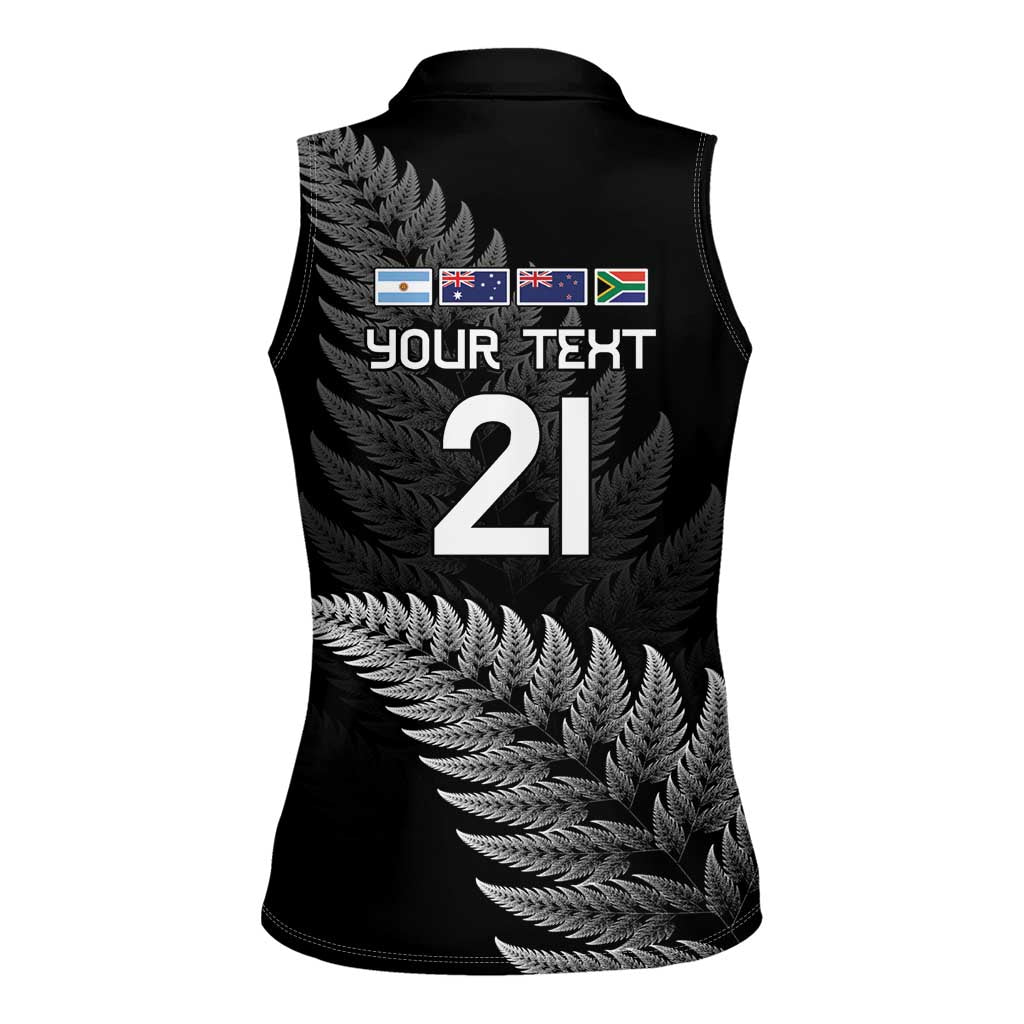 New Zealand Rugby Custom Women Sleeveless Polo Shirt Glory Be To Black Silver-fern - Polynesian Pride