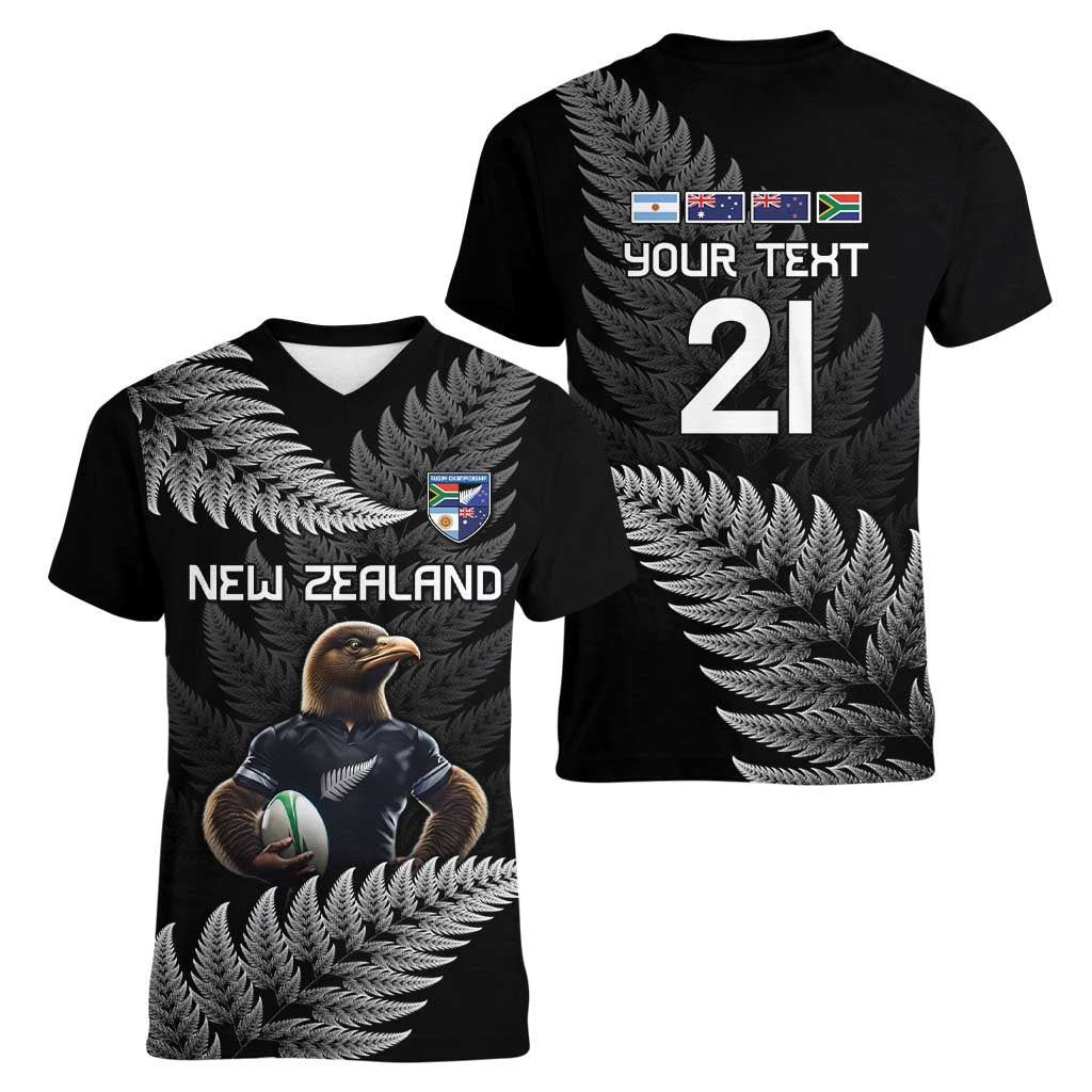 New Zealand Rugby Custom Women V-Neck T-Shirt Glory Be To Black Silver-fern - Polynesian Pride