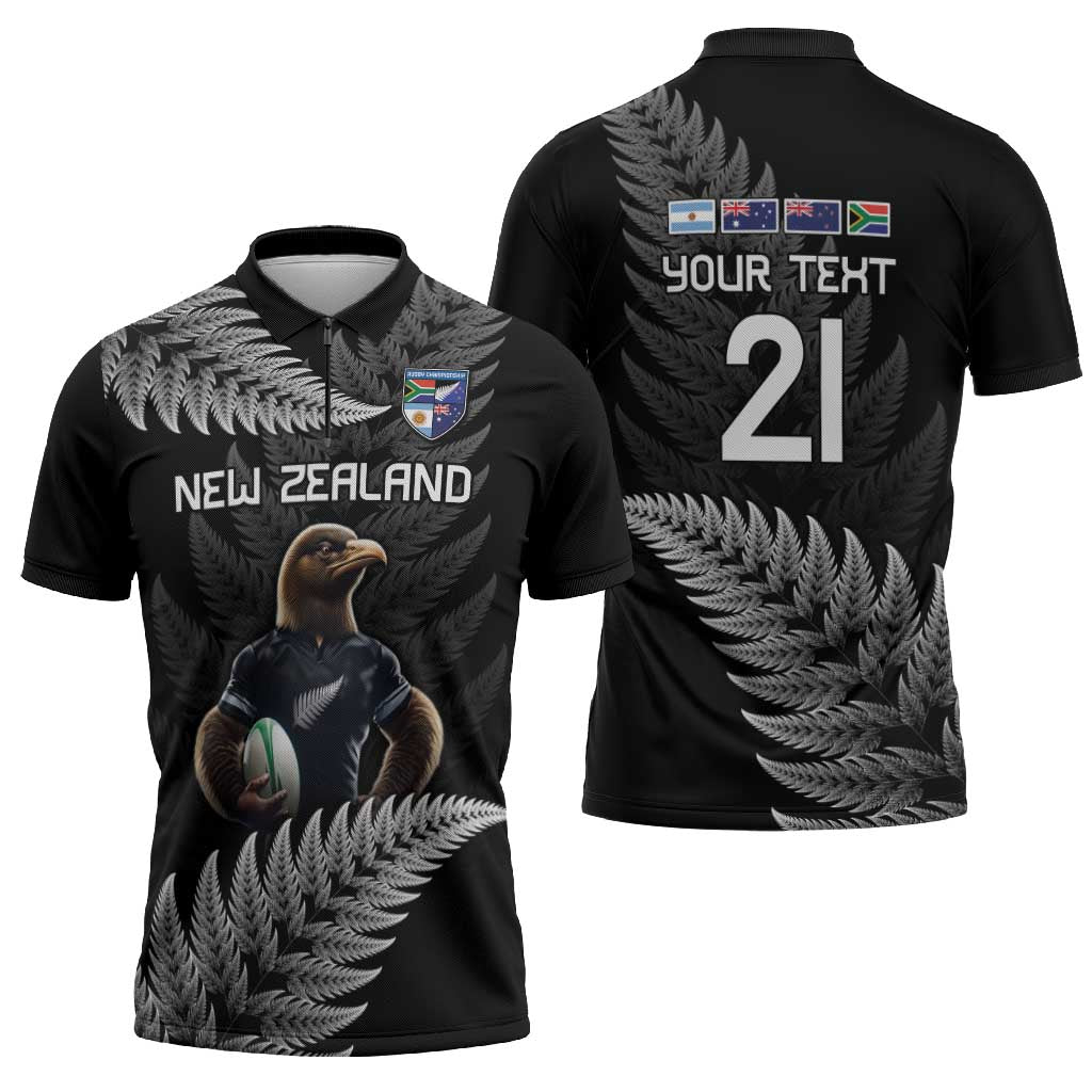 New Zealand Rugby Custom Zipper Polo Shirt Glory Be To Black Silver-fern - Polynesian Pride