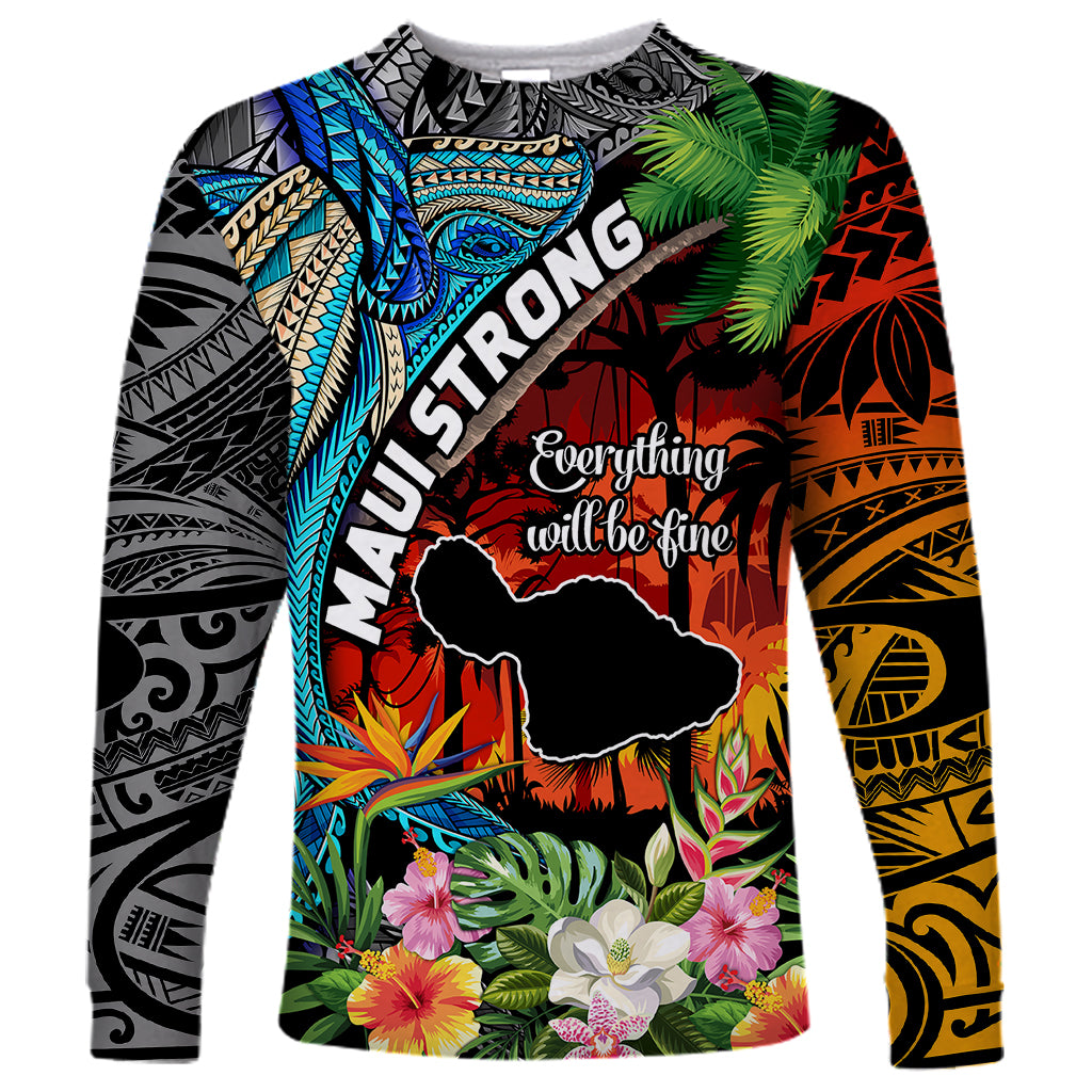 Hawaii Strong Maui Wildfire Long Sleeve Shirt Pray For Lahaina Maui LT9 Unisex Black - Polynesian Pride