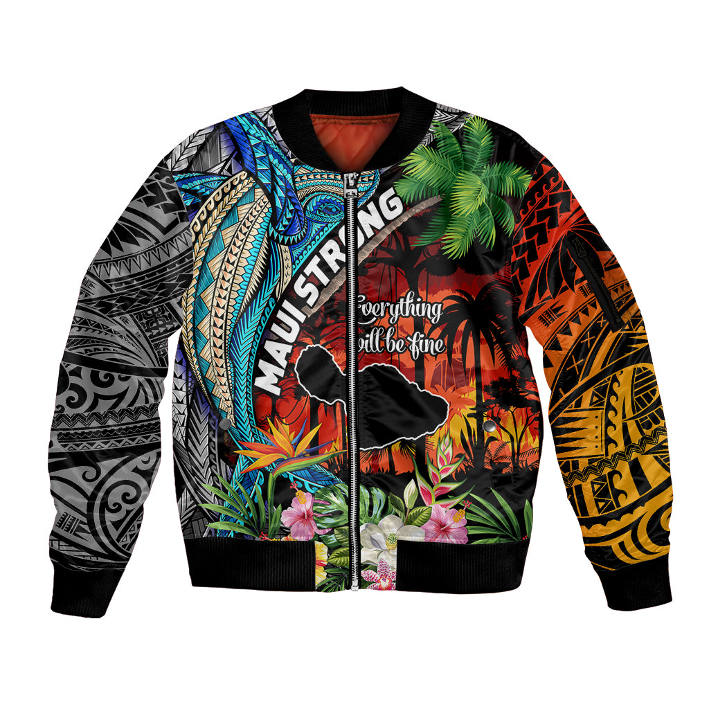 Hawaii Strong Maui Wildfire Sleeve Zip Bomber Jacket Pray For Lahaina Maui LT9 Unisex Black - Polynesian Pride