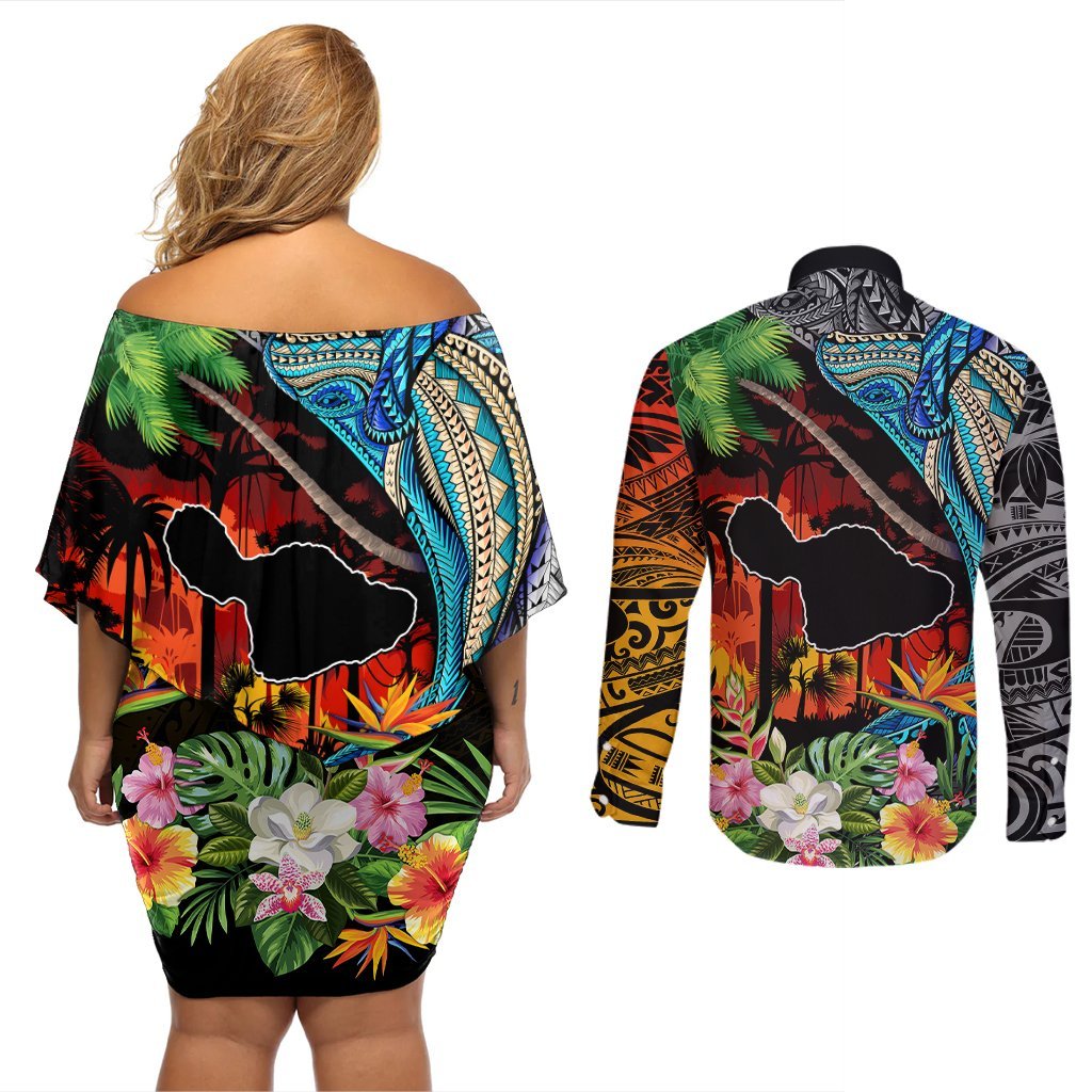 Personalised Hawaii Strong Maui Wildfire Couples Matching Off Shoulder Short Dress and Long Sleeve Button Shirts Pray For Lahaina Maui LT9 - Polynesian Pride