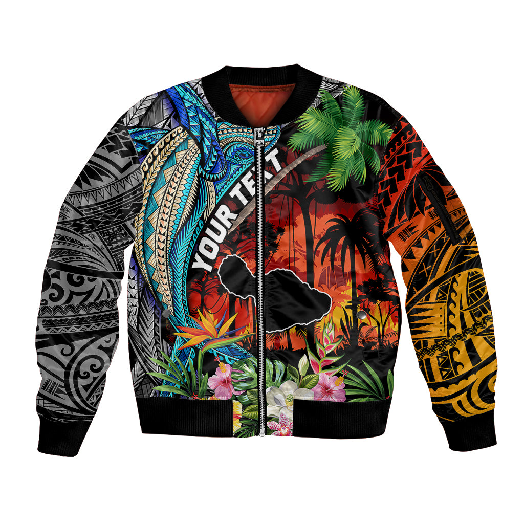 Personalised Hawaii Strong Maui Wildfire Sleeve Zip Bomber Jacket Pray For Lahaina Maui LT9 Unisex Black - Polynesian Pride