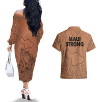Hawaii Strong Maui Wildfire Couples Matching Off The Shoulder Long Sleeve Dress and Hawaiian Shirt No1 LT9 - Polynesian Pride