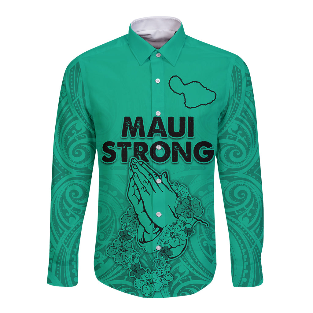 Hawaii Strong Maui Wildfire Long Sleeve Button Shirt No2 LT9 Unisex Green - Polynesian Pride