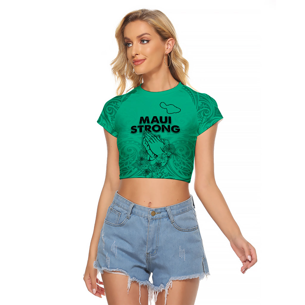 Hawaii Strong Maui Wildfire Raglan Cropped T Shirt No2 LT9 Female Green - Polynesian Pride