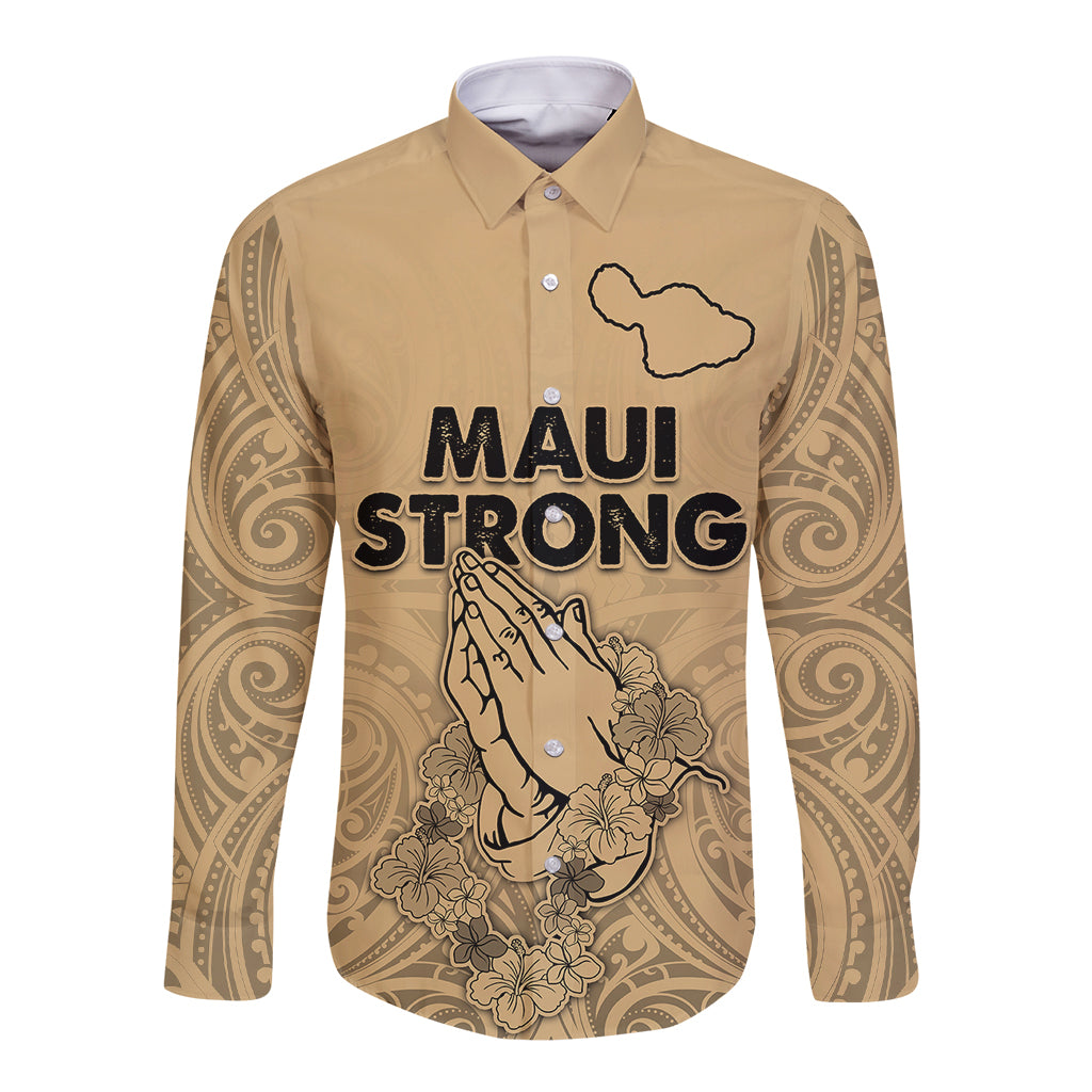 Hawaii Strong Maui Wildfire Long Sleeve Button Shirt No3 LT9 Unisex Nude - Polynesian Pride