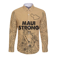 Hawaii Strong Maui Wildfire Long Sleeve Button Shirt No3 LT9 Unisex Nude - Polynesian Pride