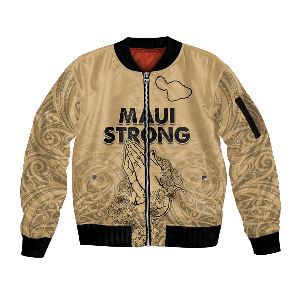 Hawaii Strong Maui Wildfire Sleeve Zip Bomber Jacket No3 LT9 Unisex Nude - Polynesian Pride