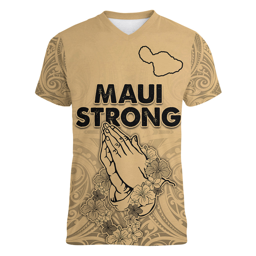 Hawaii Strong Maui Wildfire Women V Neck T Shirt No3 LT9 Female Nude - Polynesian Pride