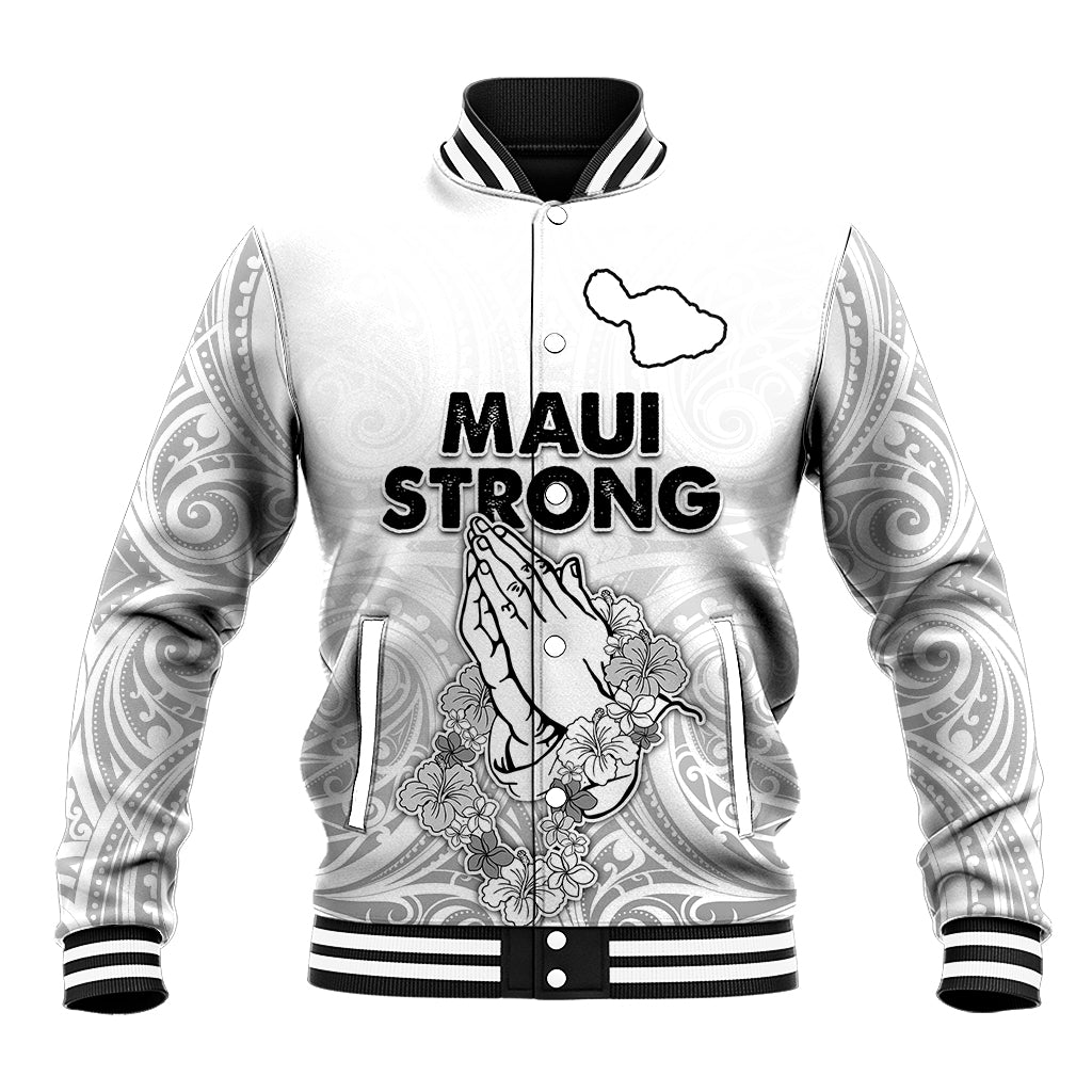 Hawaii Strong Maui Wildfire Baseball Jacket No4 LT9 Unisex White - Polynesian Pride