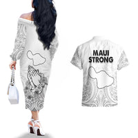 Hawaii Strong Maui Wildfire Couples Matching Off The Shoulder Long Sleeve Dress and Hawaiian Shirt No4 LT9 - Polynesian Pride